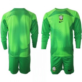 Camiseta de fútbol Brasil Portero Niño 2ª equipación Copa Mundo 2022 Manga Larga